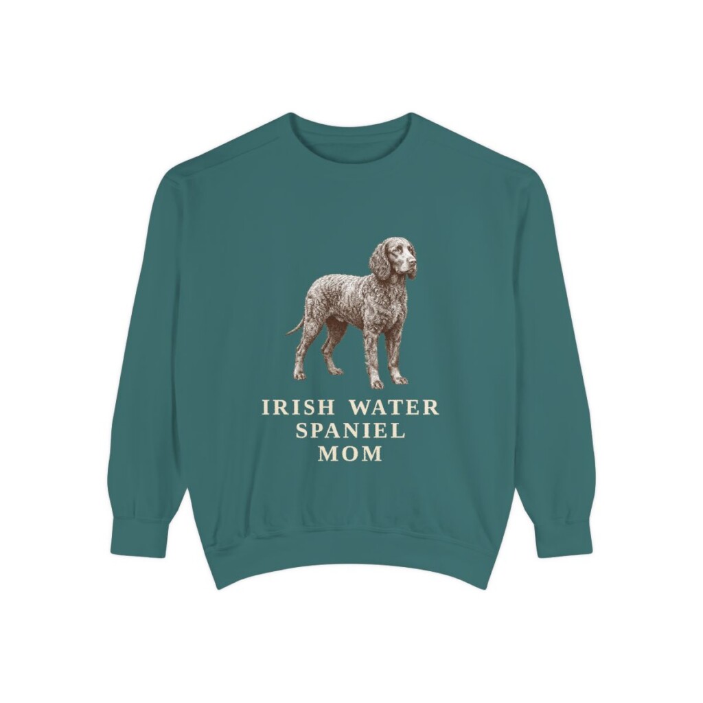 Irish Water Spaniel Mom Sweatshirt, Blue Spruce, front view