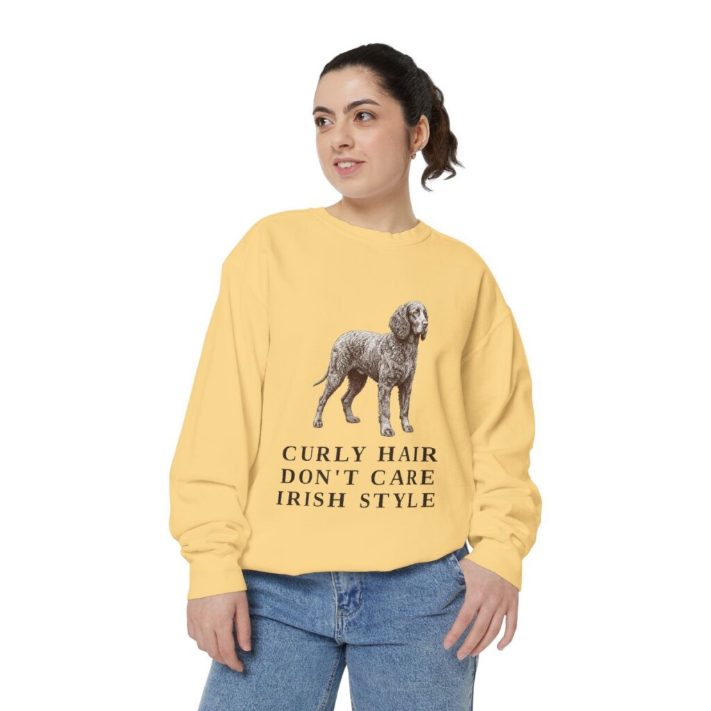 Irish Water Spaniel Humor Sweatshirt, Butter, person 2 front
