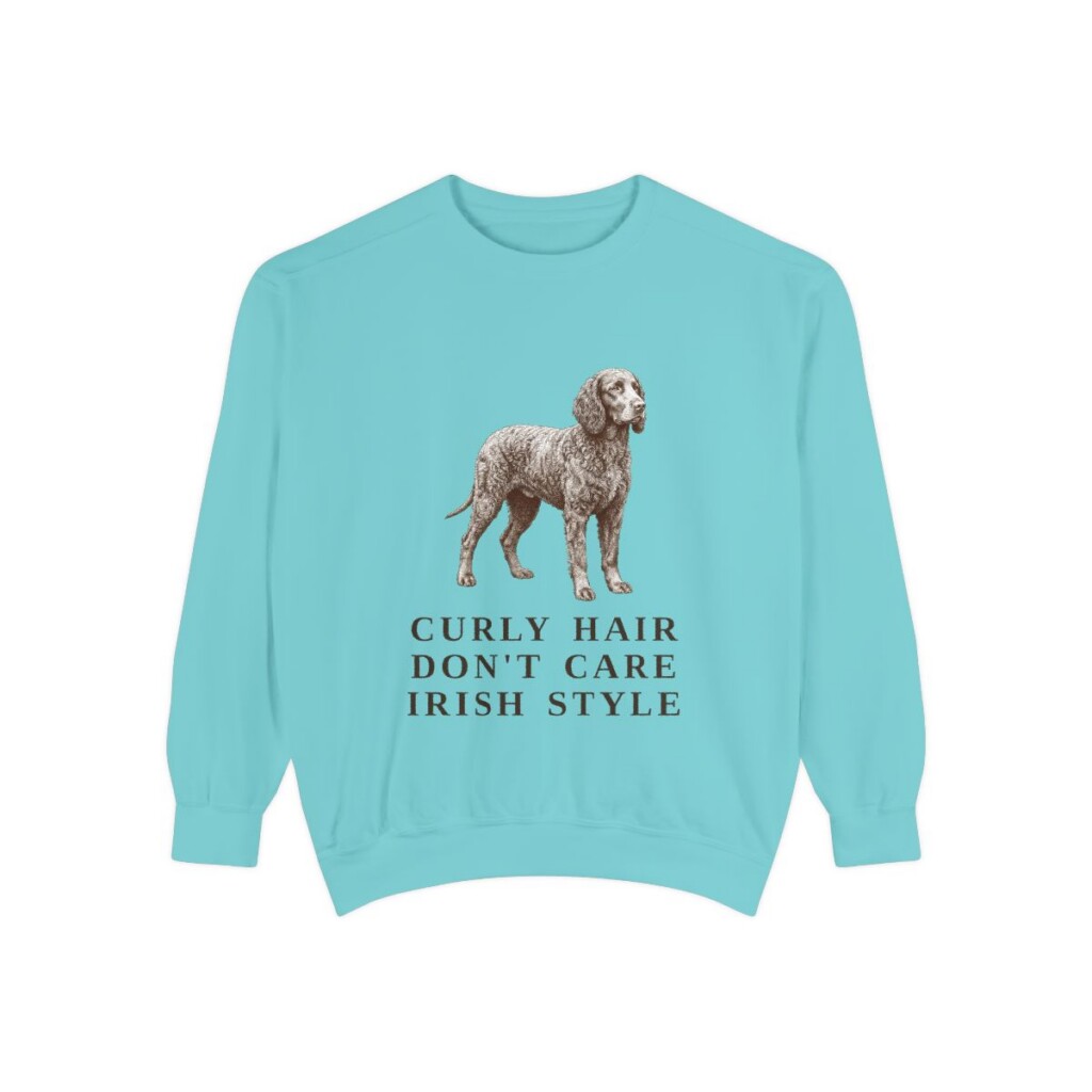 Irish Water Spaniel Humor Sweatshirt, Chalky Mint, front view