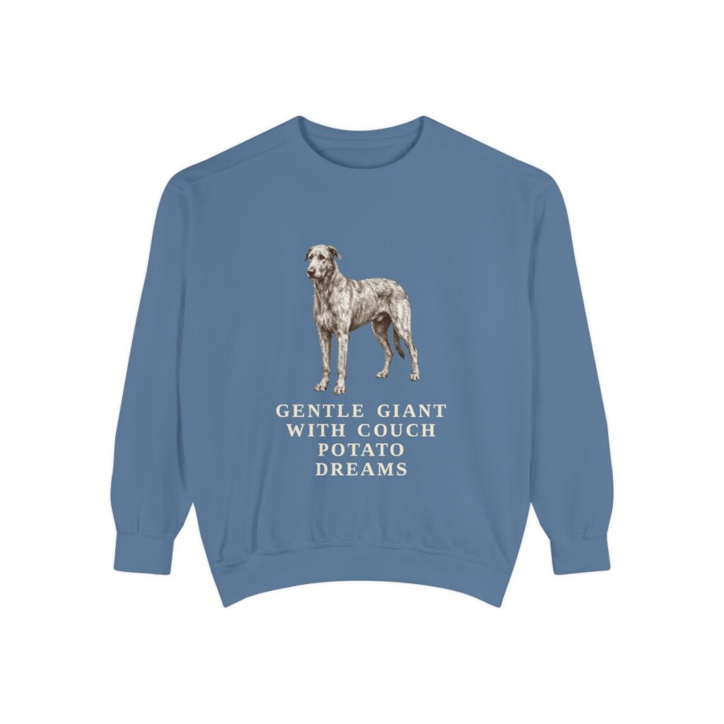 Irish Wolfhound Humor Sweatshirt, Blue Jean, front view