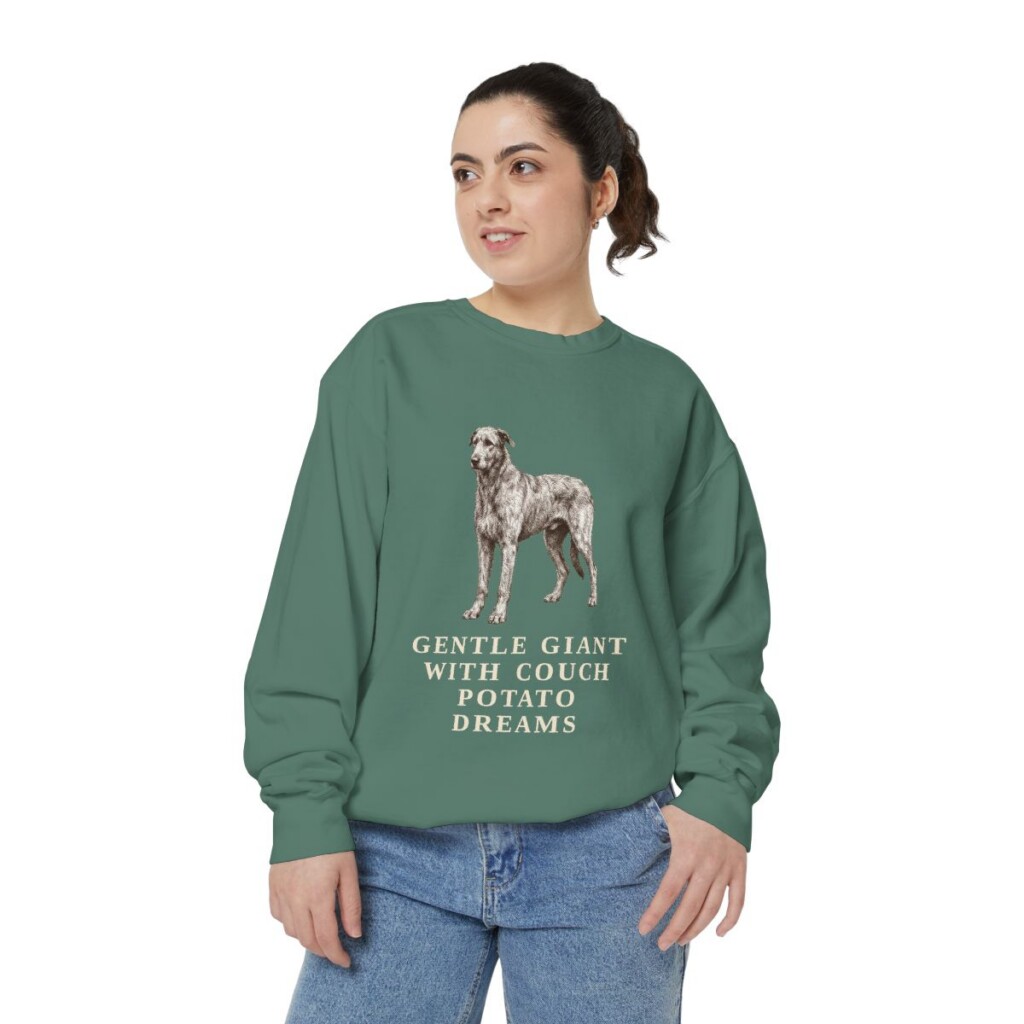 Irish Wolfhound Humor Sweatshirt, Light Green, person 2 front