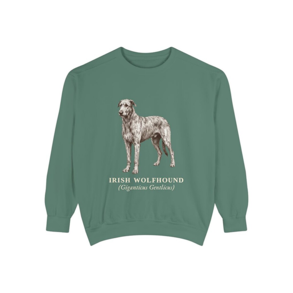 irish-wolfhound-sweatshirt-latin-light-green Irish Wolfhound Latin Sweatshirt, Light Green, front view