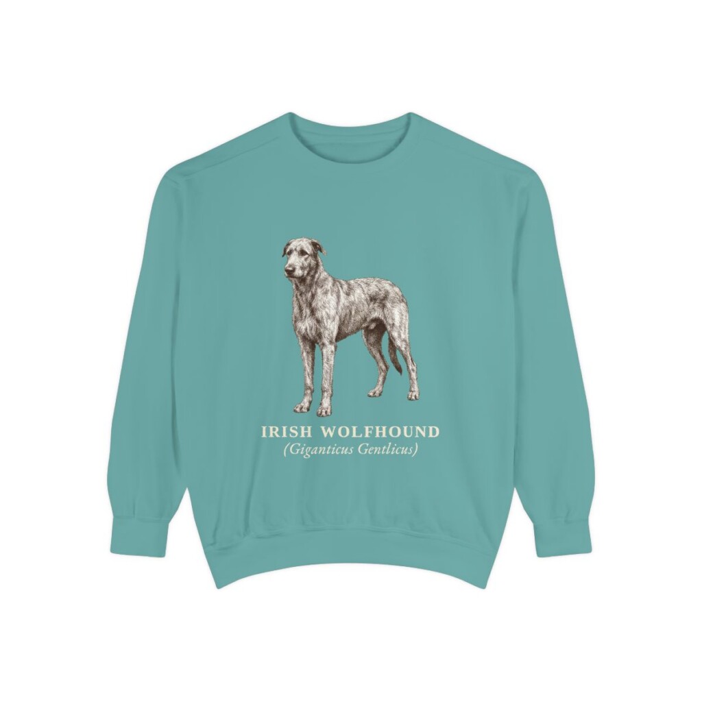 irish-wolfhound-sweatshirt-latin-seafoam Irish Wolfhound Latin Sweatshirt, Seafoam, front view