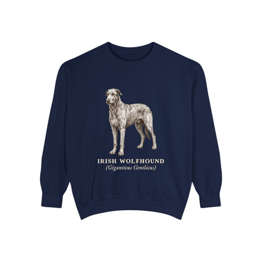 irish-wolfhound-sweatshirt-latin-true-navy Irish Wolfhound Latin Sweatshirt, True Navy, front view