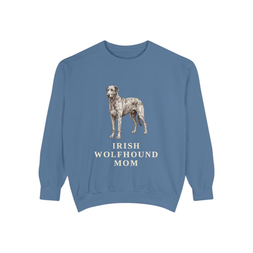 Irish Wolfhound Mom Sweatshirt, Blue Jean, front view