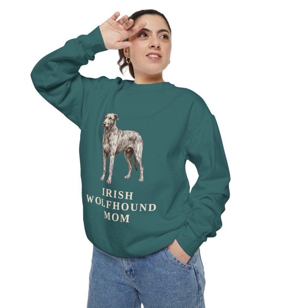 Irish Wolfhound Mom Sweatshirt, Blue Spruce, person 2 context