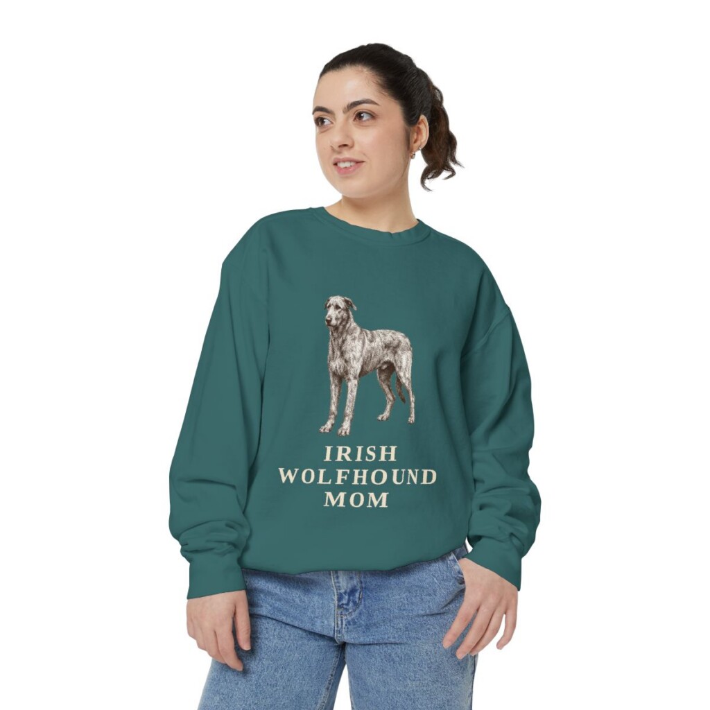 Irish Wolfhound Mom Sweatshirt, Blue Spruce, person 2 front