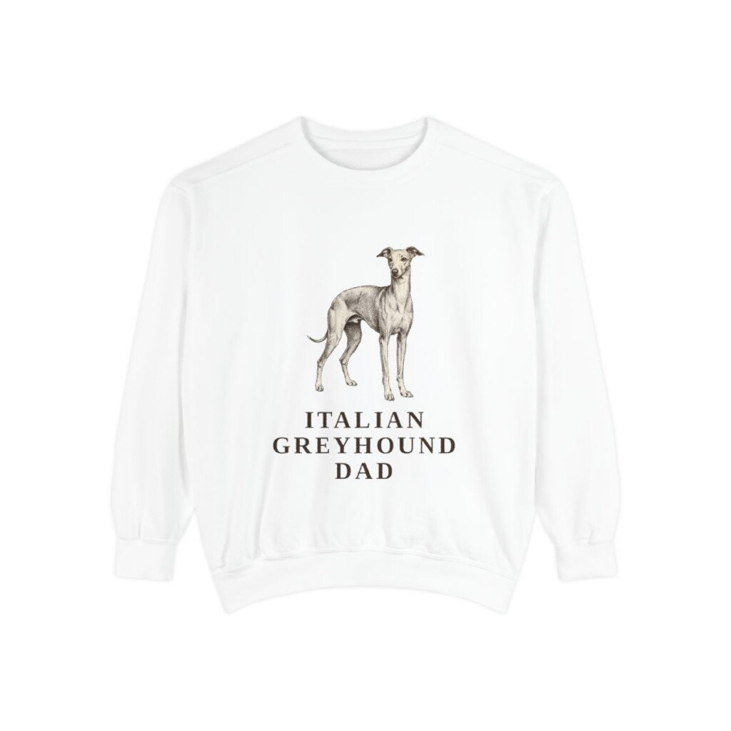 italian-greyhound-sweatshirt-dad-white Italian Greyhound Dad Sweatshirt, White, front view