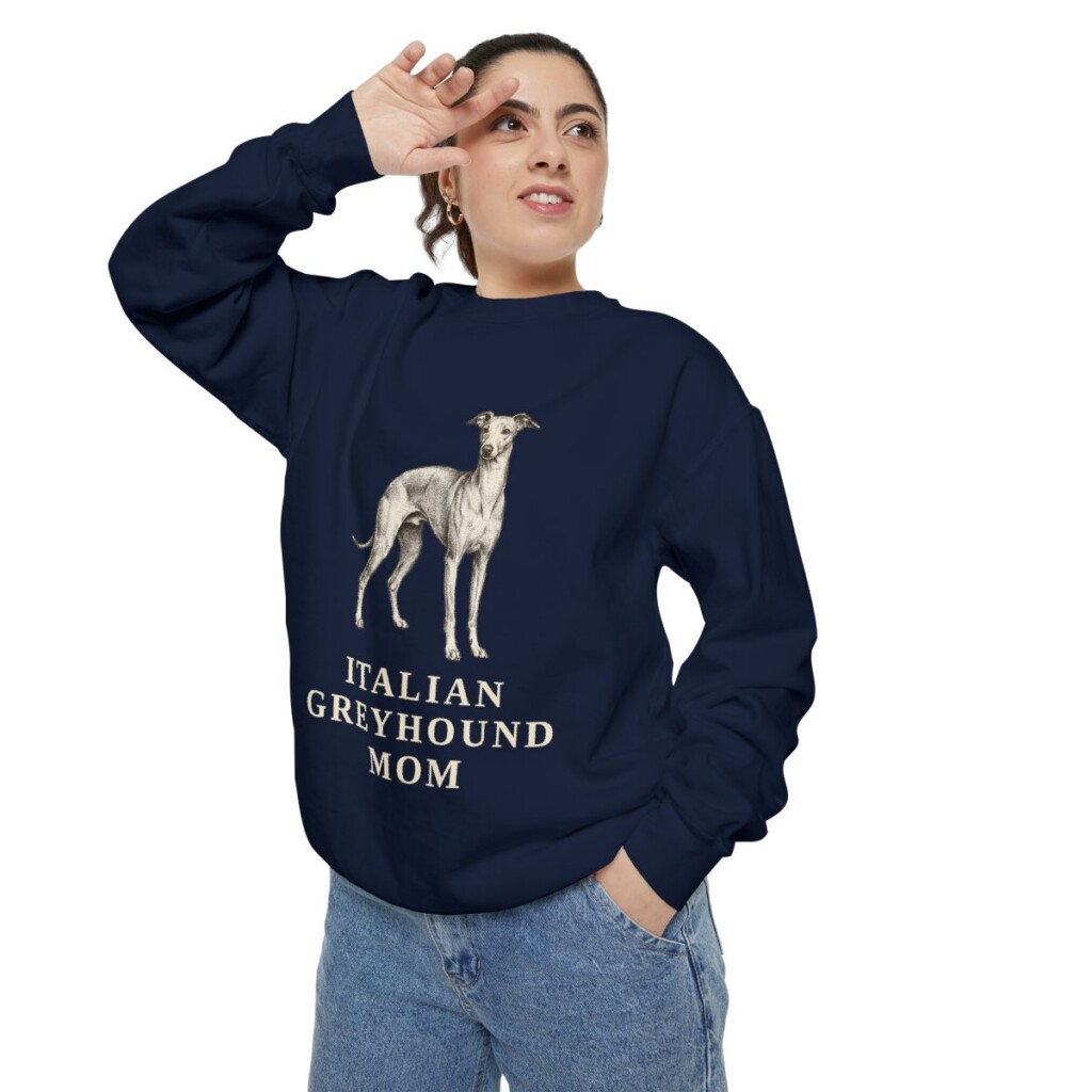 Italian Greyhound Mom Sweatshirt, True Navy, person 2 context