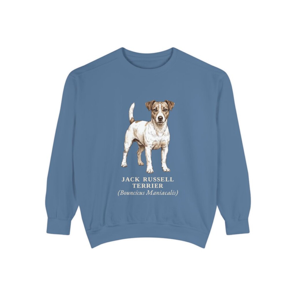 jack-russell-terrier-sweatshirt-latin-blue-jean-1 Jack Russell Terrier Latin Sweatshirt, Blue Jean, front view