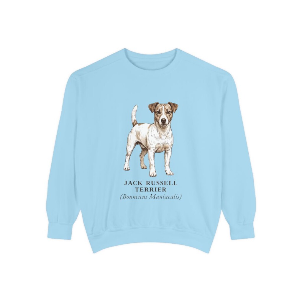 jack-russell-terrier-sweatshirt-latin-chambray-1 Jack Russell Terrier Latin Sweatshirt, Chambray, front view