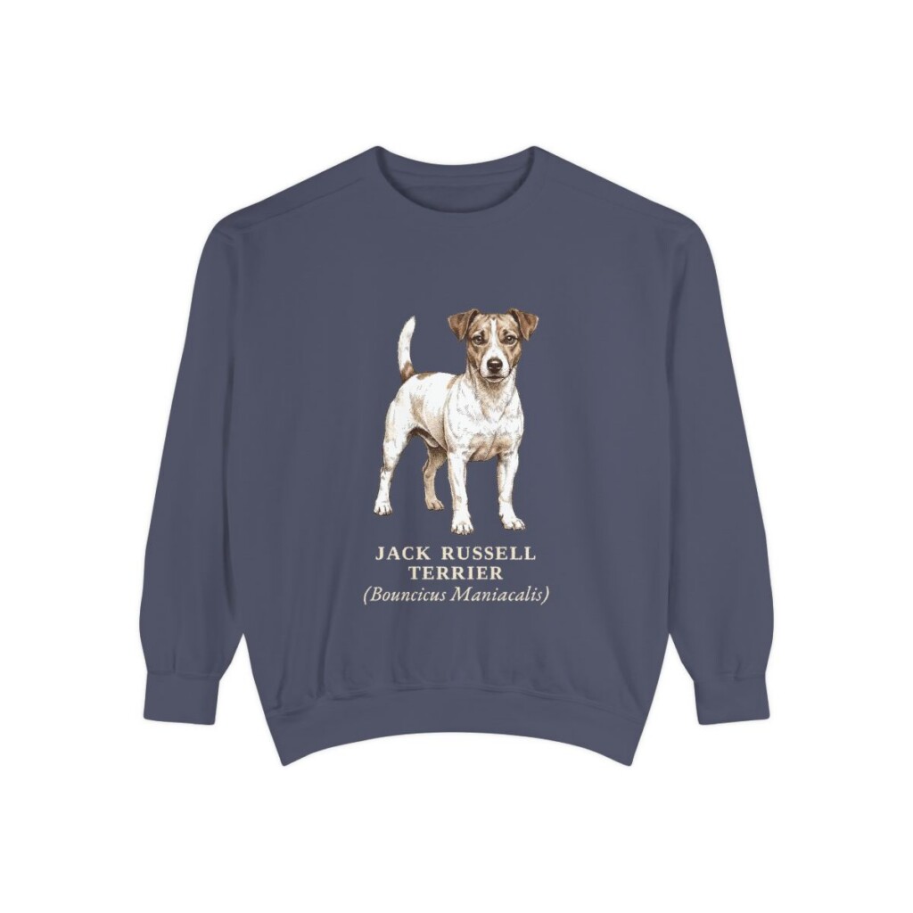 jack-russell-terrier-sweatshirt-latin-denim-1 Jack Russell Terrier Latin Sweatshirt, Denim, front view
