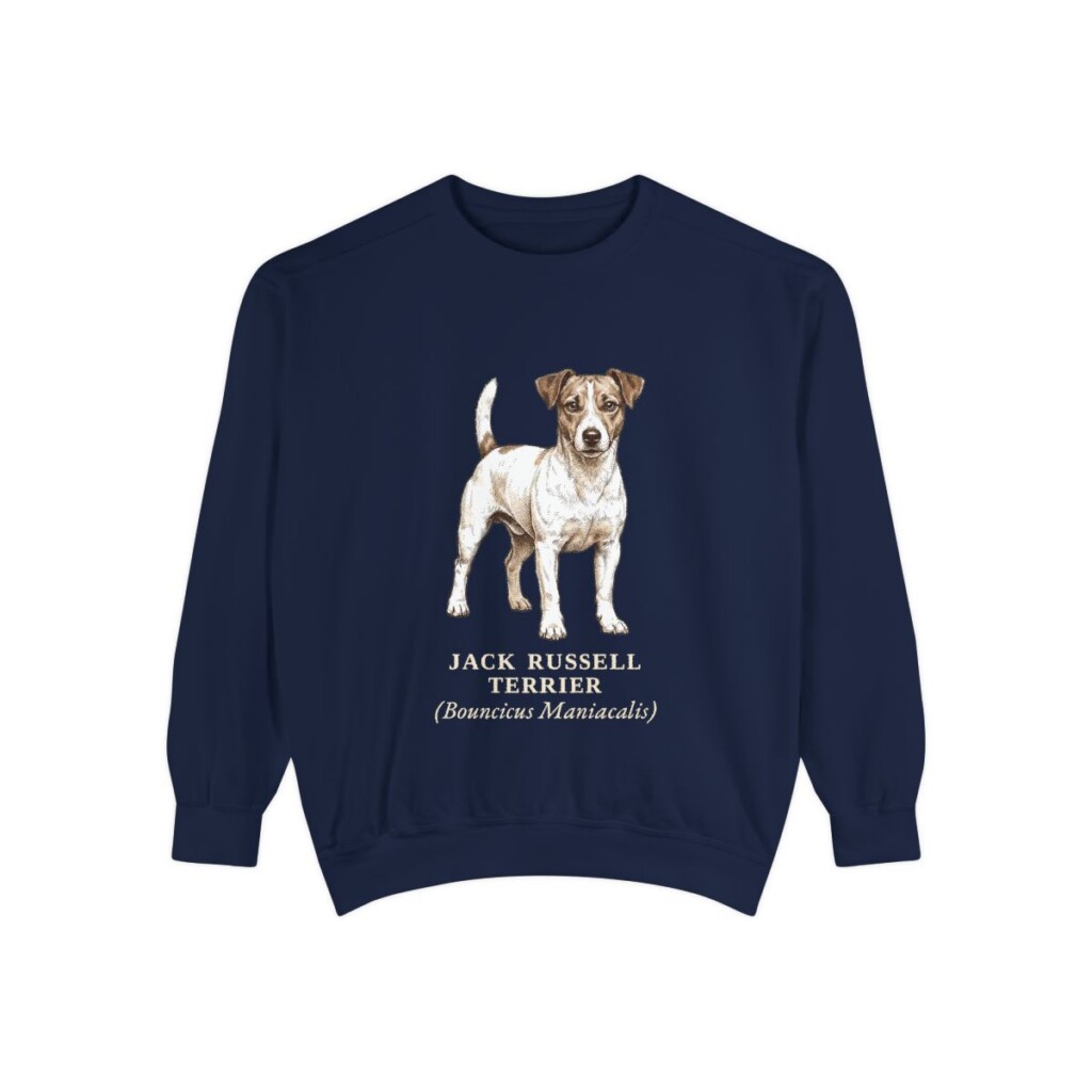jack-russell-terrier-sweatshirt-latin-true-navy-1 Jack Russell Terrier Latin Sweatshirt, True Navy, front view