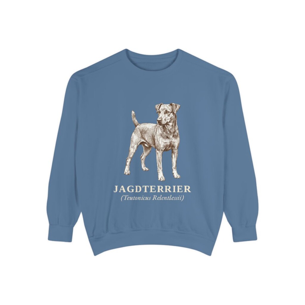 jagdterrier-sweatshirt-latin-blue-jean Jagdterrier Latin Sweatshirt, Blue Jean, front view