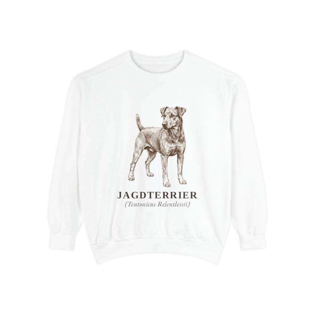 jagdterrier-sweatshirt-latin-white Jagdterrier Latin Sweatshirt, White, front view