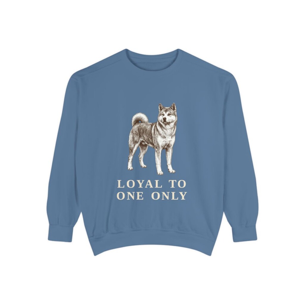 Japanese Akitainu Humor Sweatshirt, Blue Jean, front view