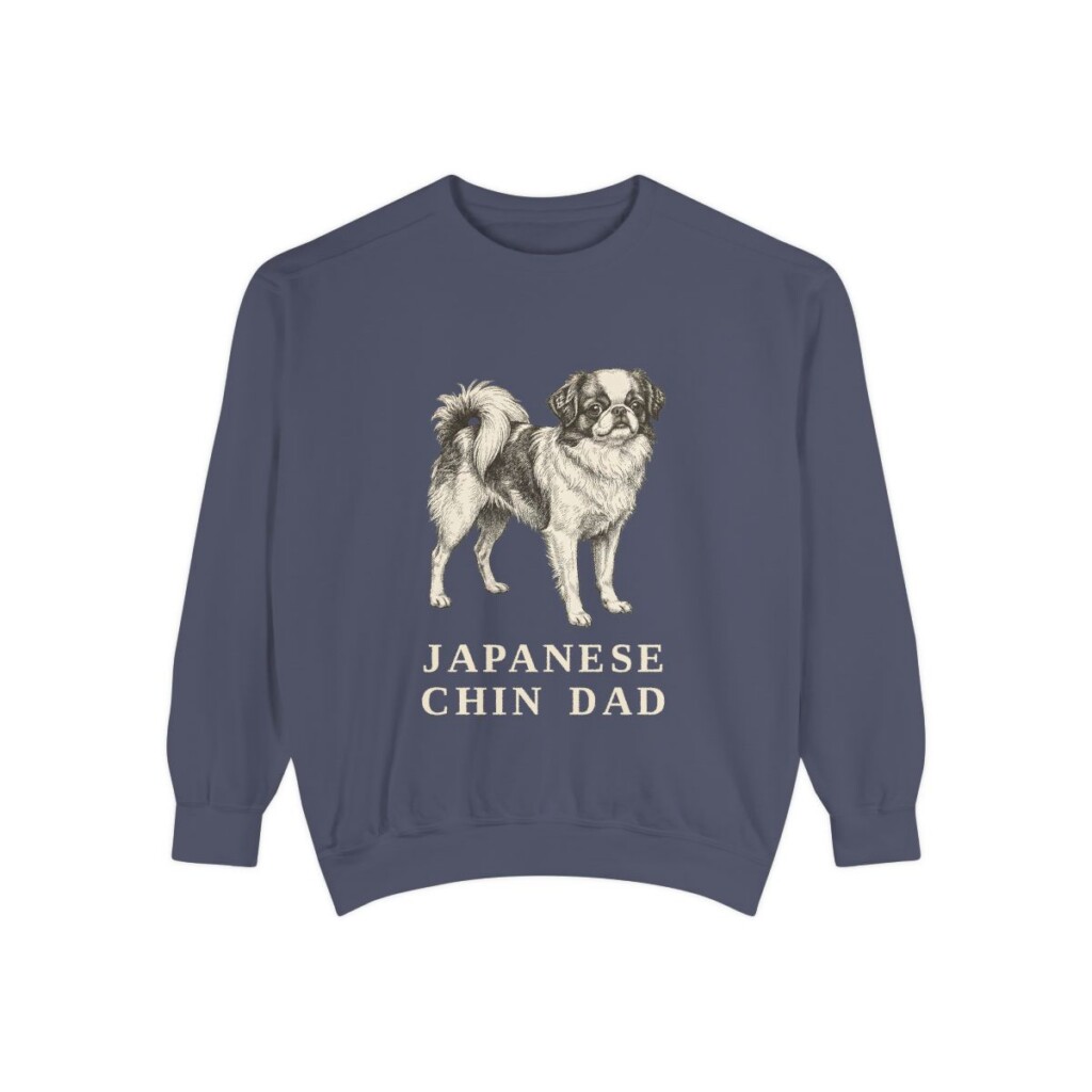 japanese-chin-sweatshirt-dad-denim Japanese Chin Dad Sweatshirt, Denim, front view