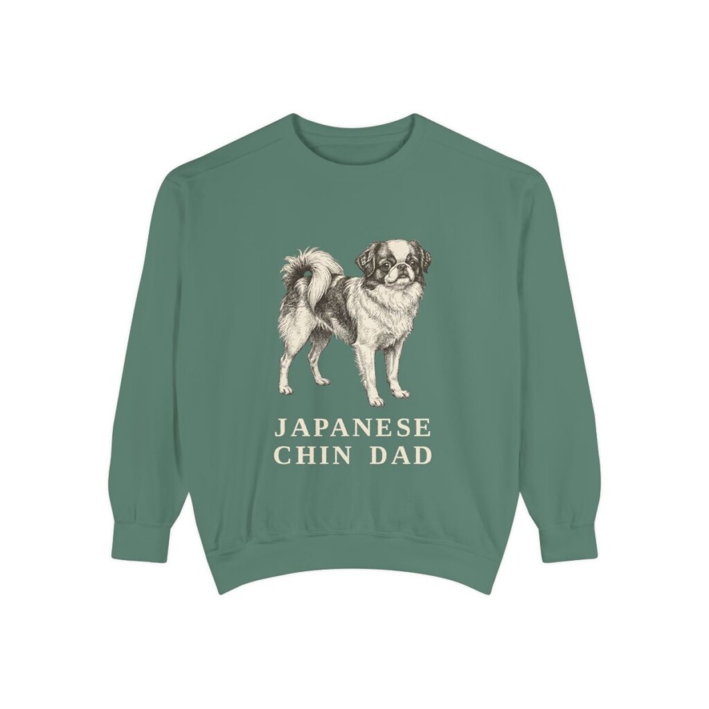 japanese-chin-sweatshirt-dad-light-green Japanese Chin Dad Sweatshirt, Light Green, front view