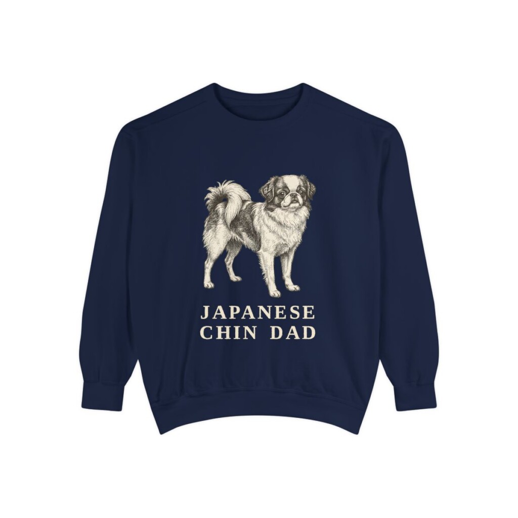 japanese-chin-sweatshirt-dad-true-navy Japanese Chin Dad Sweatshirt, True Navy, front view
