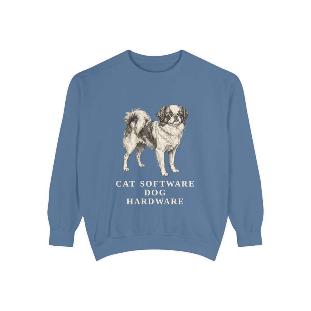 japanese-chin-sweatshirt-humor-blue-jean Japanese Chin Humor Sweatshirt, Blue Jean, front view
