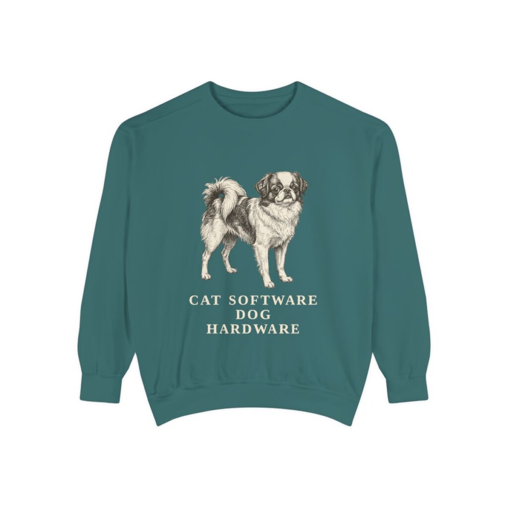 japanese-chin-sweatshirt-humor-blue-spruce Japanese Chin Humor Sweatshirt, Blue Spruce, front view