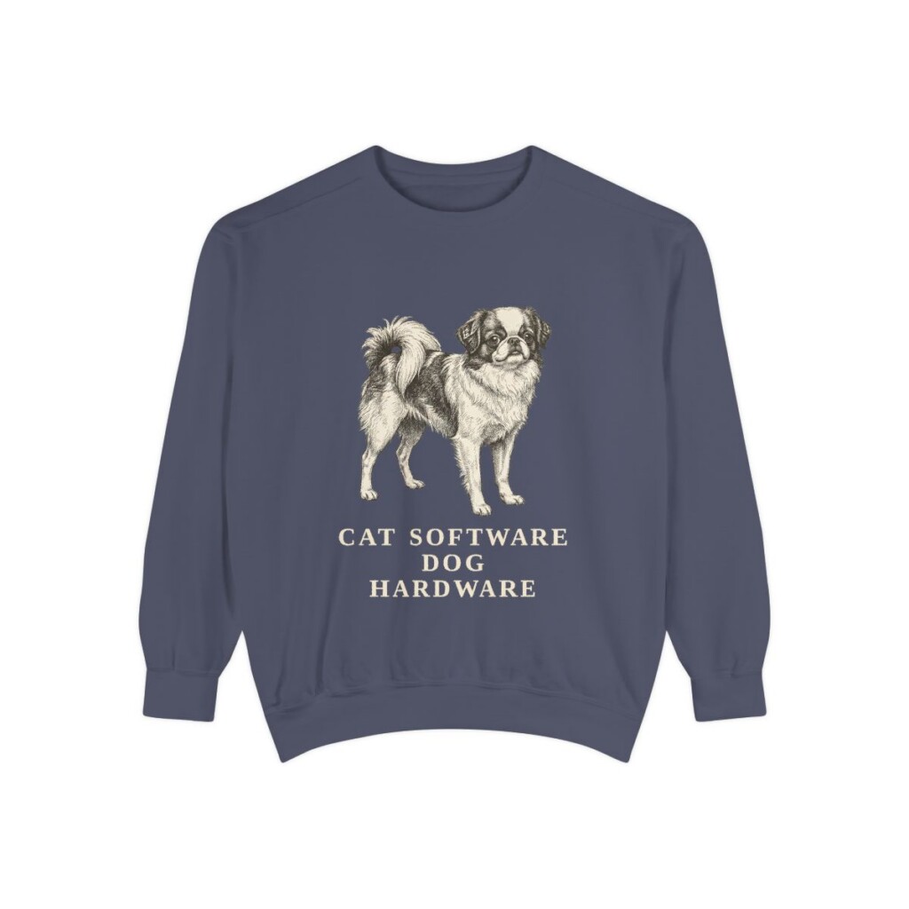 japanese-chin-sweatshirt-humor-denim Japanese Chin Humor Sweatshirt, Denim, front view
