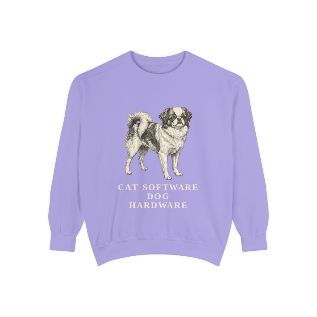 japanese-chin-sweatshirt-humor-violet Japanese Chin Humor Sweatshirt, Violet, front view