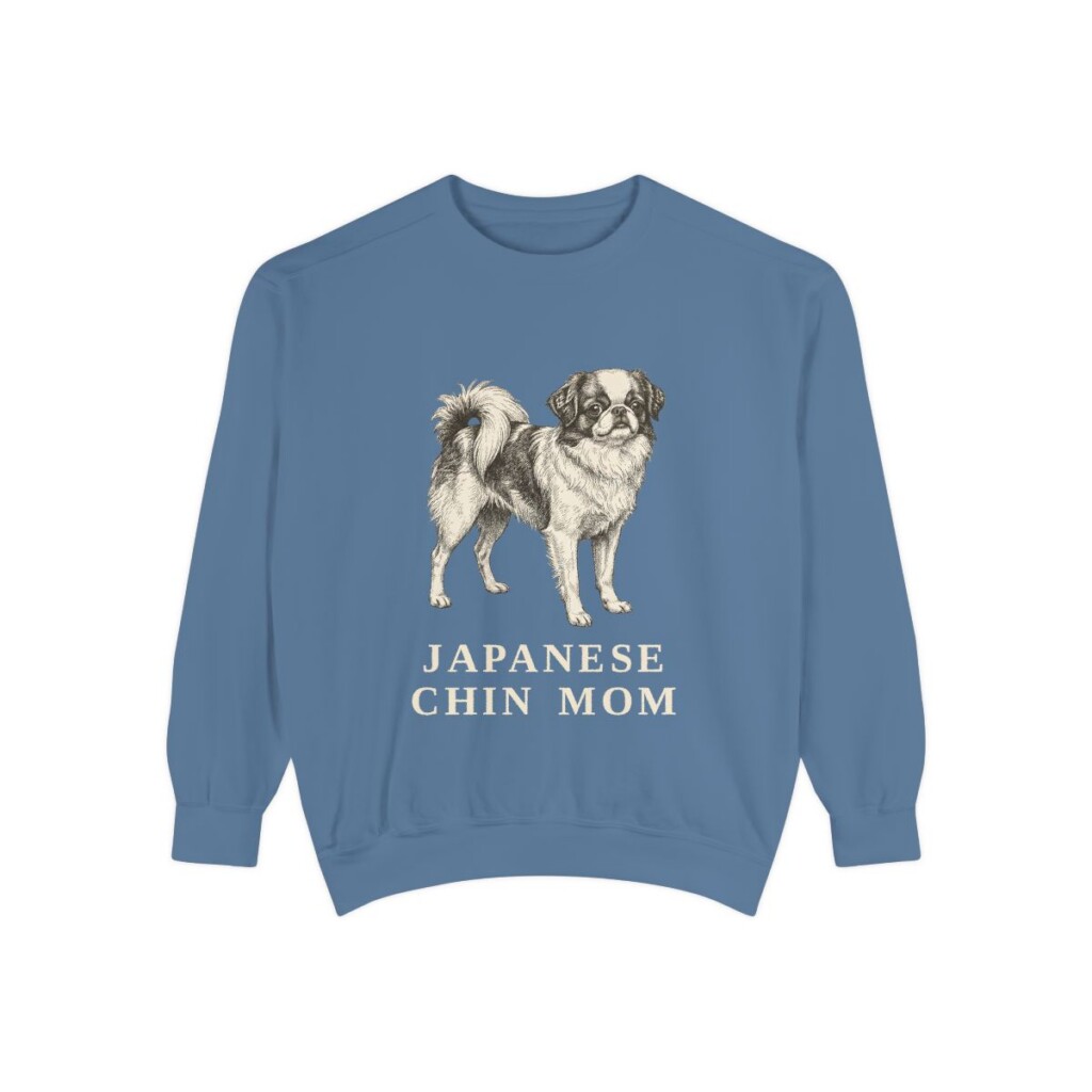 Japanese Chin Mom Sweatshirt, Blue Jean, front view