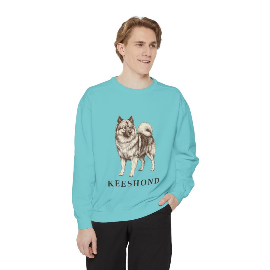Keeshond Sweatshirt, Chalky Mint, person 1 front