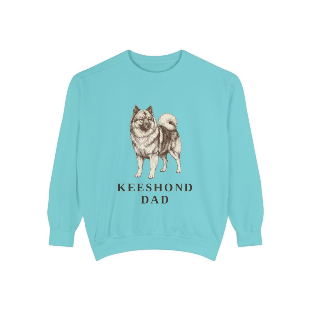 Keeshond Dad Sweatshirt, Chalky Mint, front view
