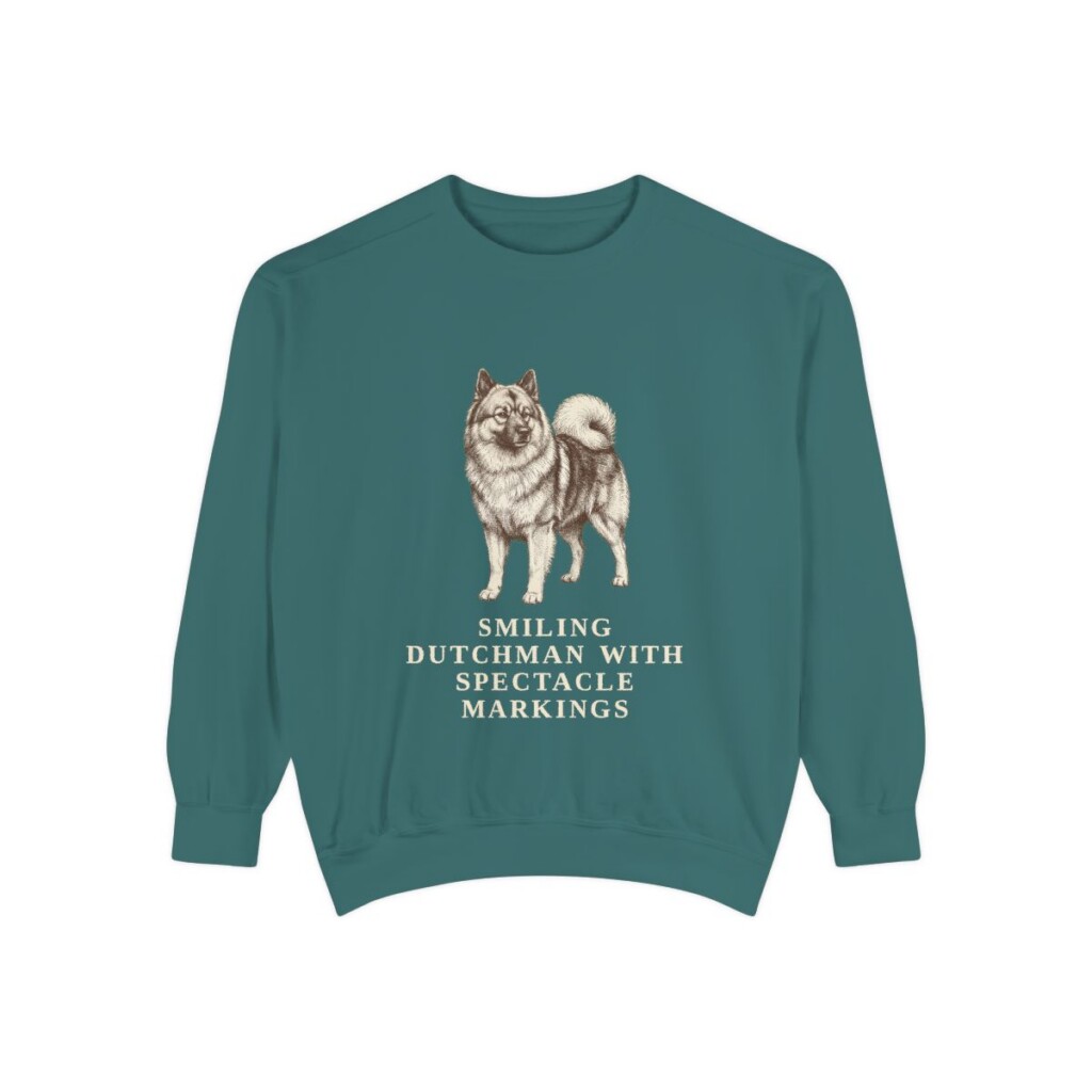Keeshond Humor Sweatshirt, Blue Spruce, front view