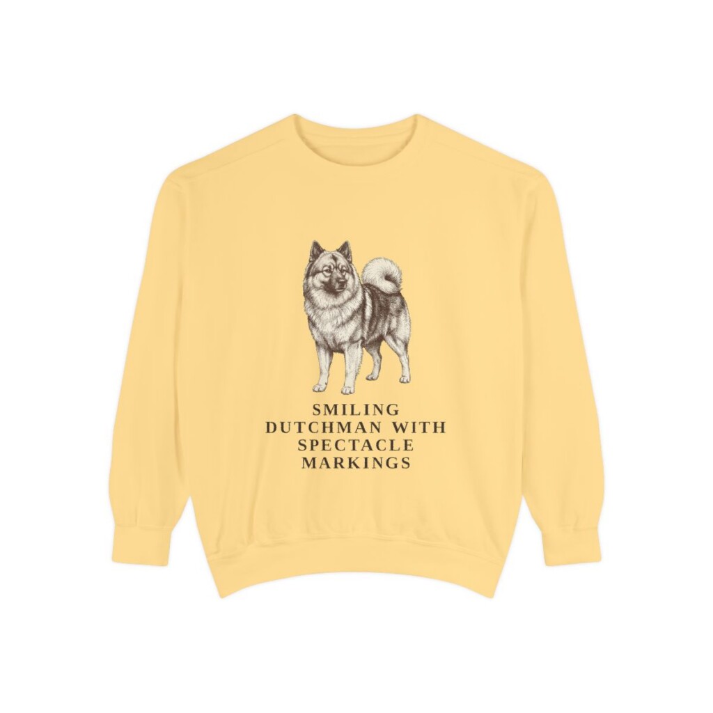 Keeshond Humor Sweatshirt, Butter, front view