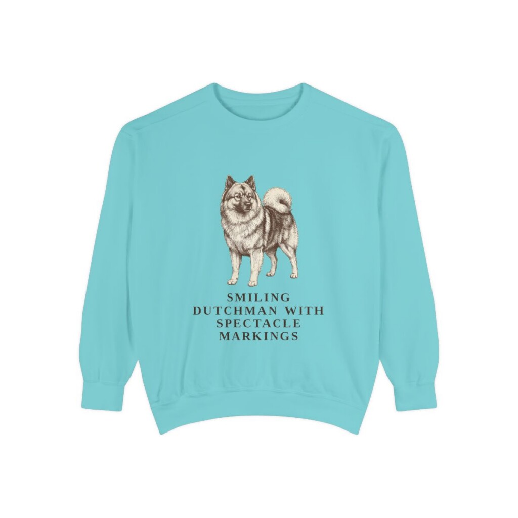 Keeshond Humor Sweatshirt, Chalky Mint, front view
