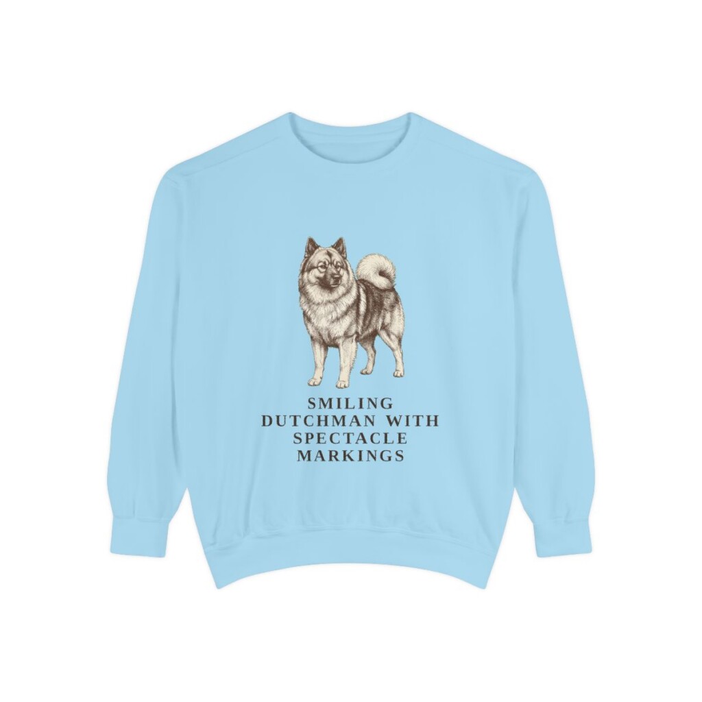 Keeshond Humor Sweatshirt, Chambray, front view
