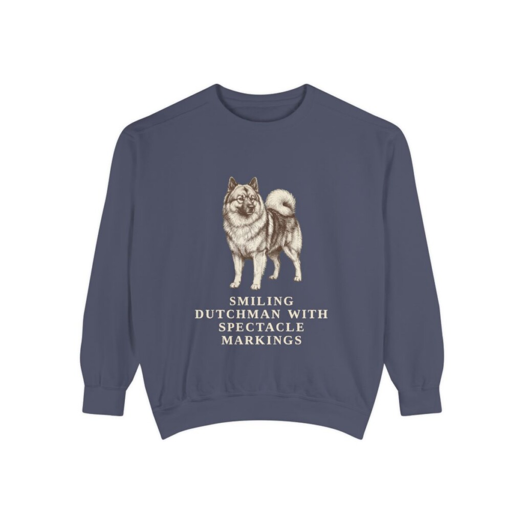 Keeshond Humor Sweatshirt, Denim, front view