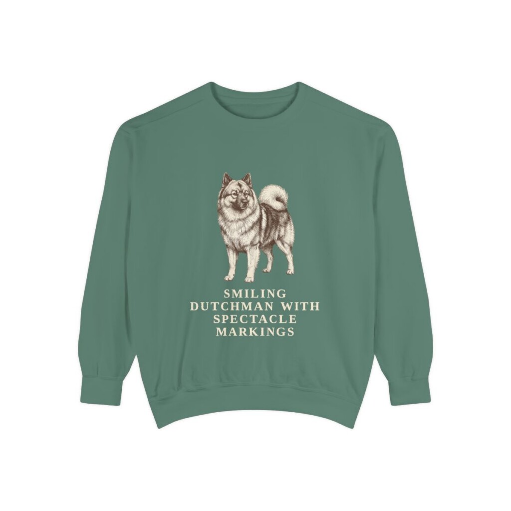Keeshond Humor Sweatshirt, Light Green, front view