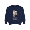 Keeshond Humor Sweatshirt, True Navy, front view