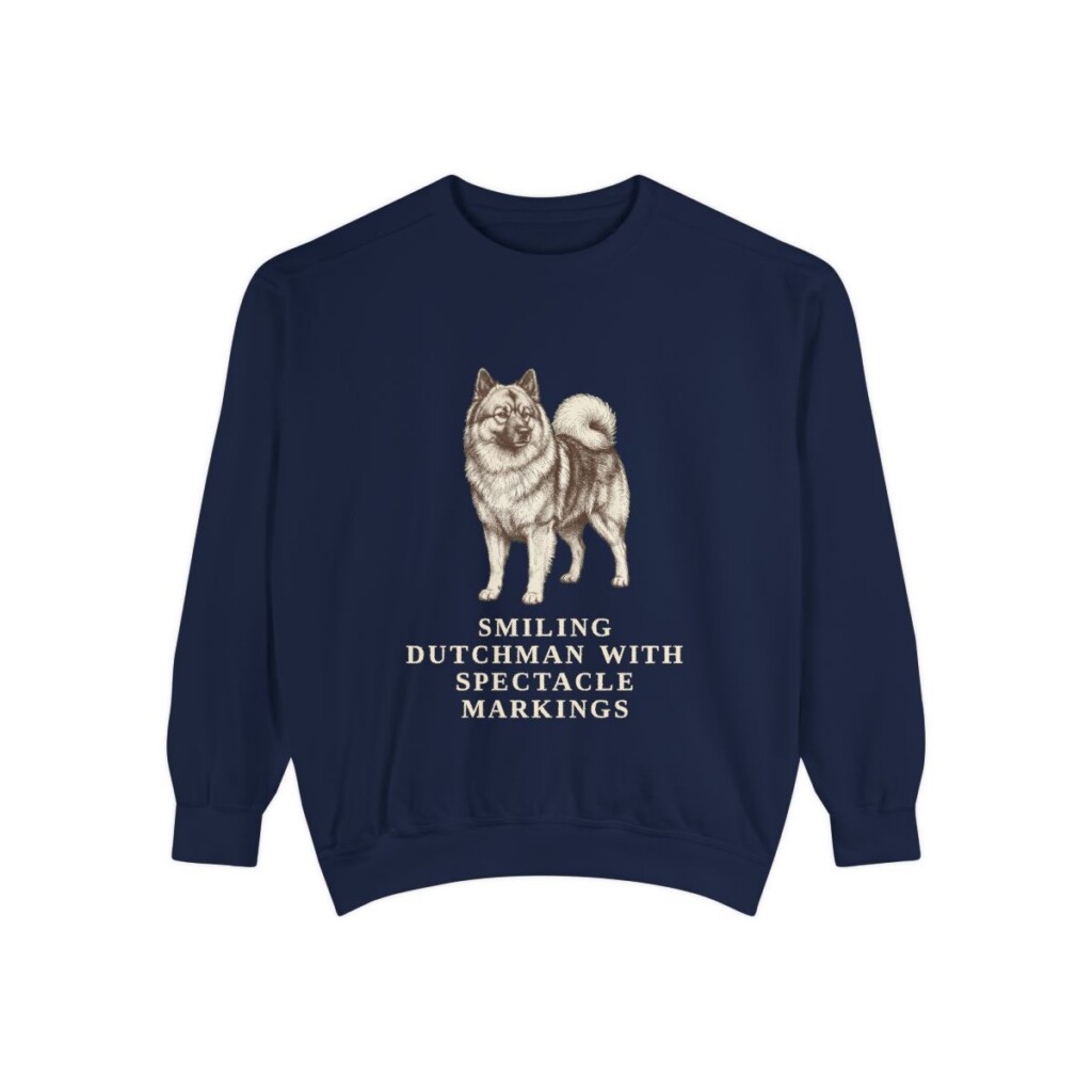 Keeshond Humor Sweatshirt, True Navy, front view