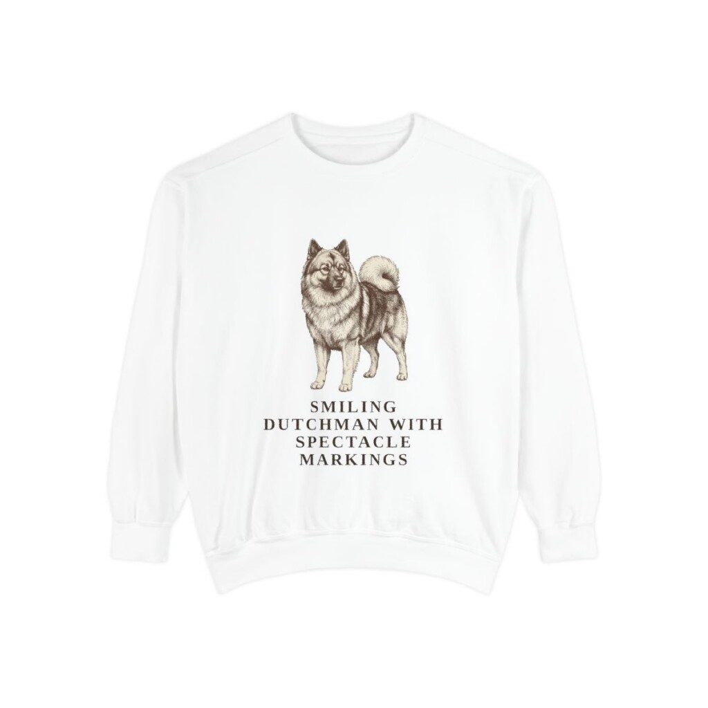 Keeshond Humor Sweatshirt, White, front view