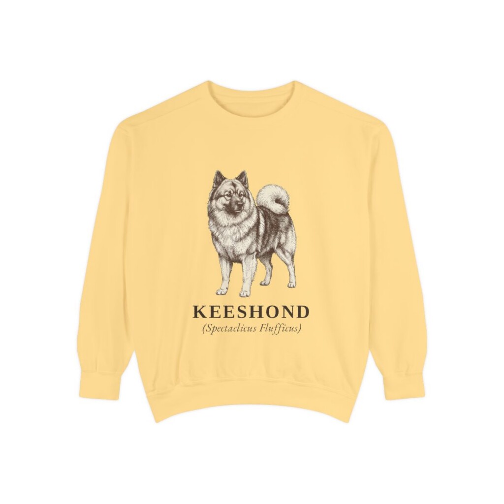 Keeshond Latin Sweatshirt, Butter, front view