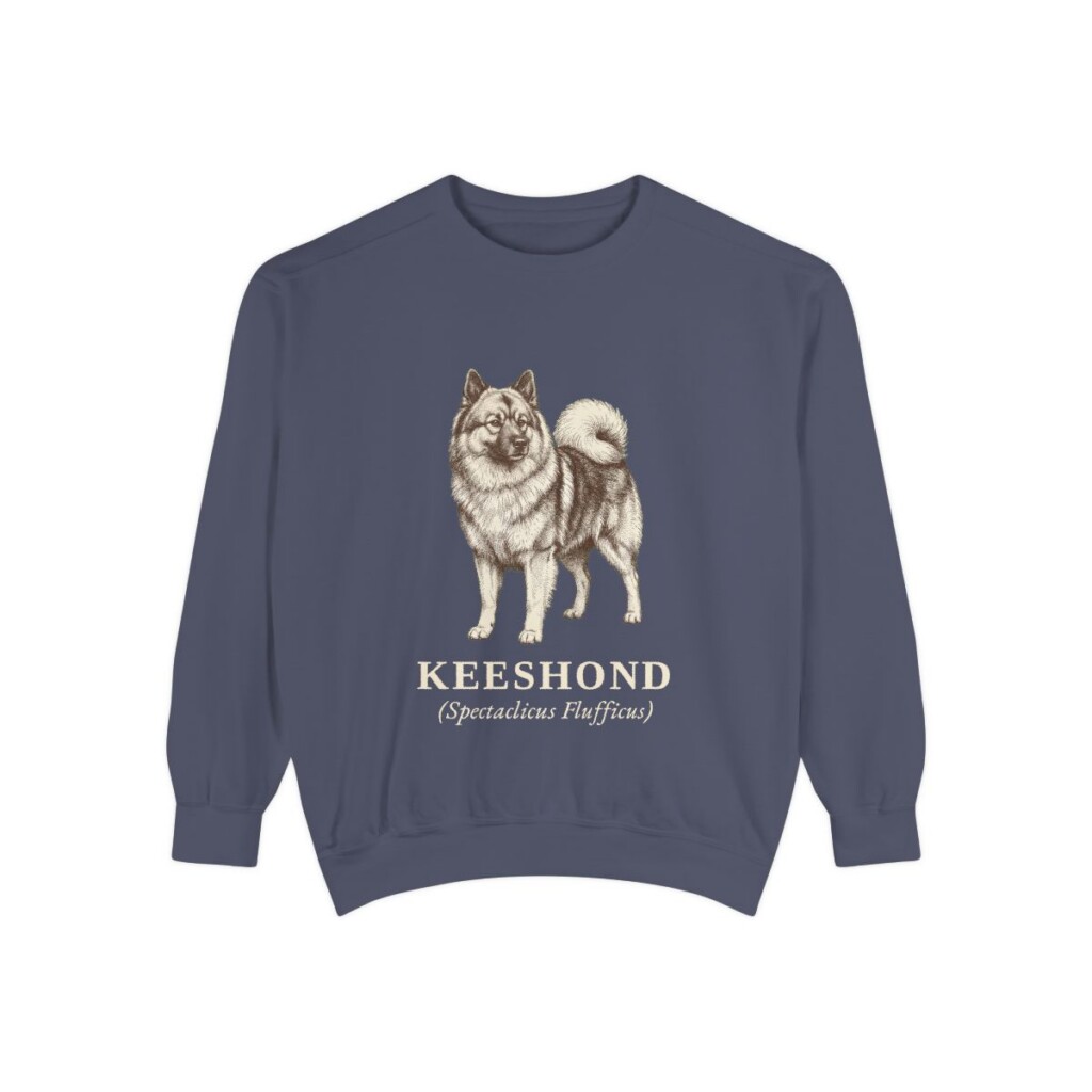 Keeshond Latin Sweatshirt, Denim, front view