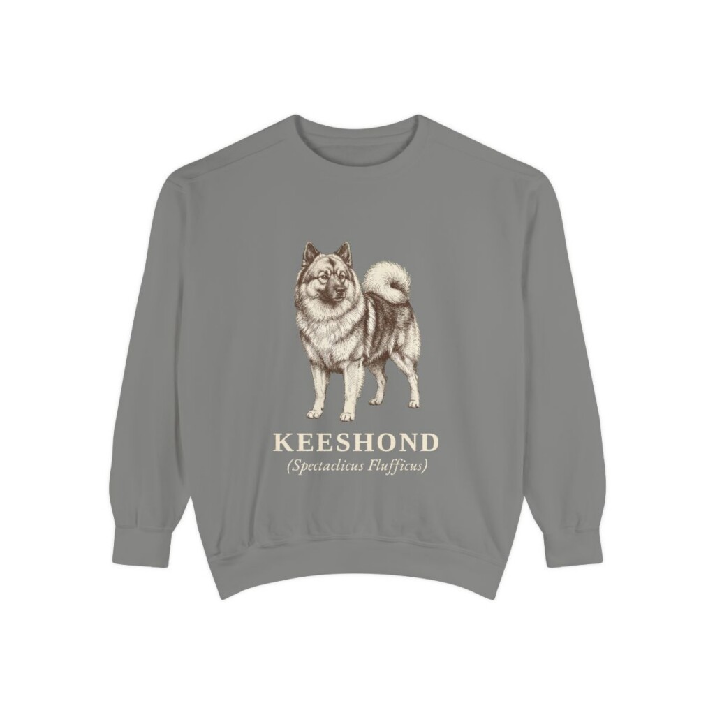 Keeshond Latin Sweatshirt, Grey, front view