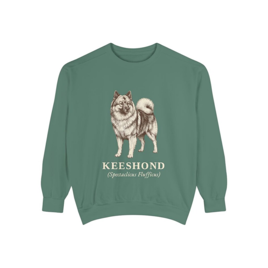 Keeshond Latin Sweatshirt, Light Green, front view