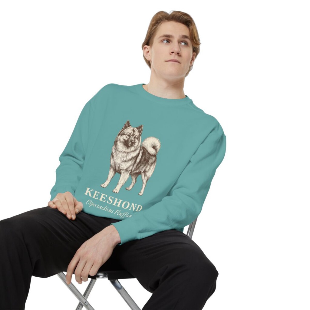 Keeshond Latin Sweatshirt, Seafoam, person 1 context