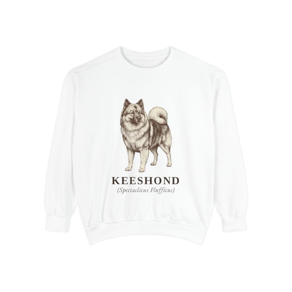 Keeshond Latin Sweatshirt, White, front view