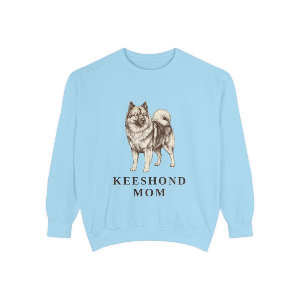 Keeshond Mom Sweatshirt, Chambray, front view
