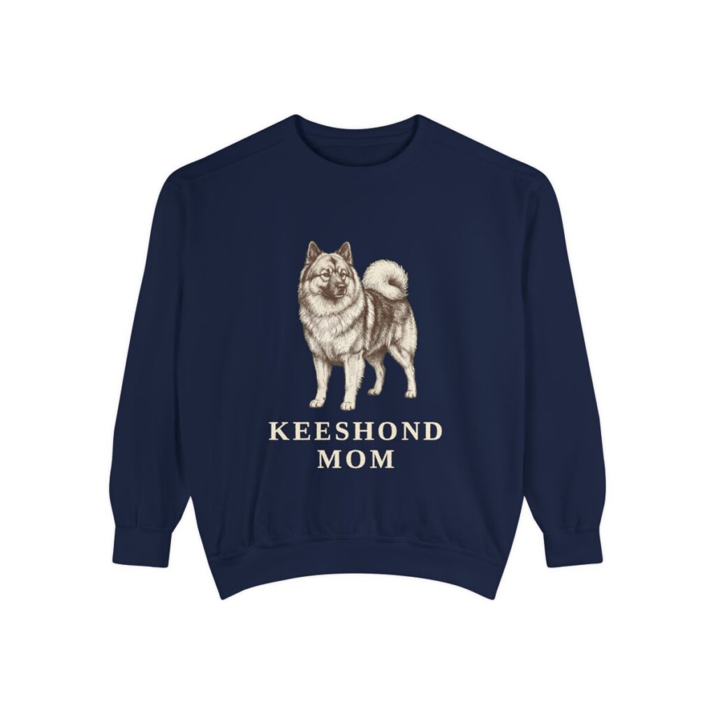 Keeshond Mom Sweatshirt, True Navy, front view