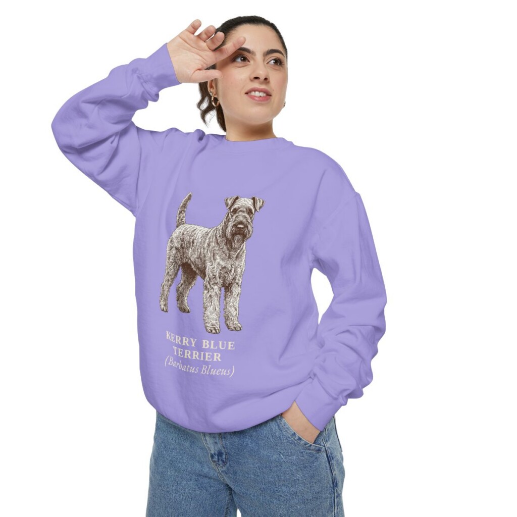 Kerry Blue Terrier Latin Sweatshirt, Violet, person 2 context