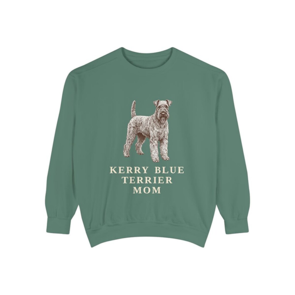 kerry-blue-terrier-sweatshirt-mom-light-green Kerry Blue Terrier Mom Sweatshirt, Light Green, front view