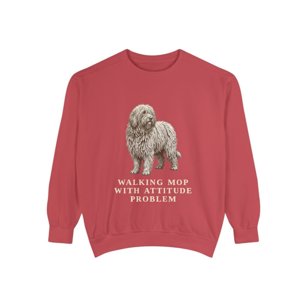 Komondor Humor Sweatshirt, Crimson, front view